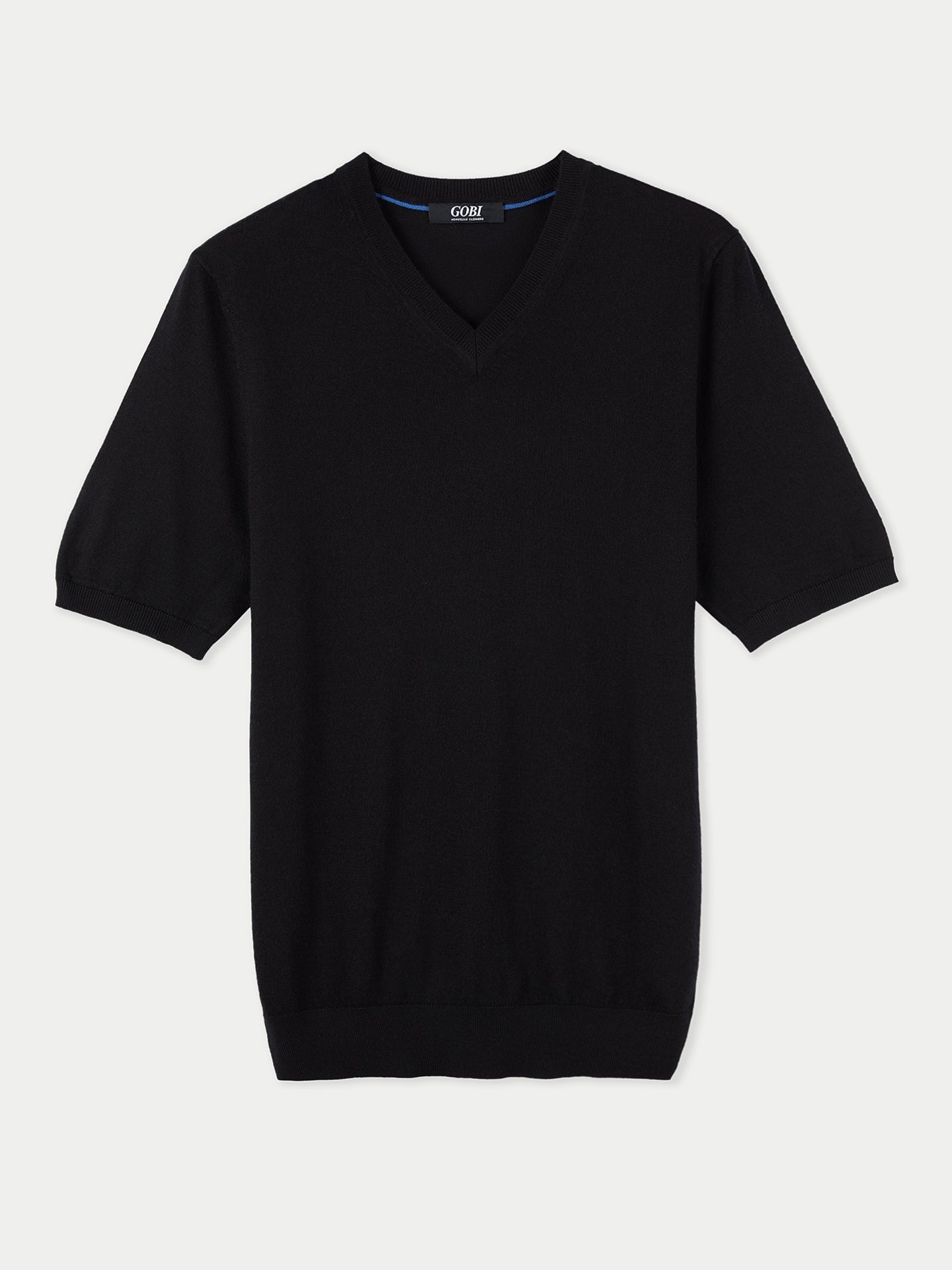 Herren Kaschmir-Seiden T-shirt mit V-Ausschnitt Schwarz - Gobi Cashmere