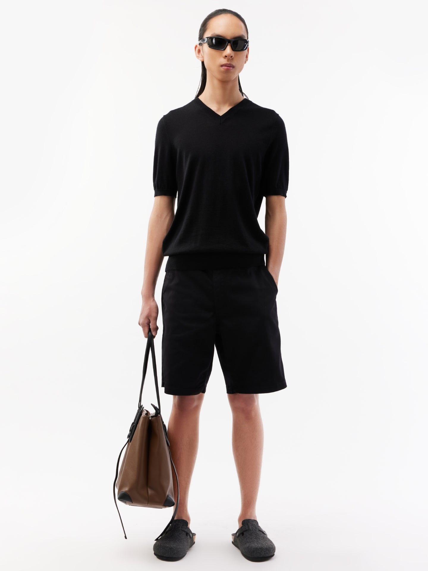 Herren Kaschmir-Seiden T-shirt mit V-Ausschnitt Schwarz - Gobi Cashmere