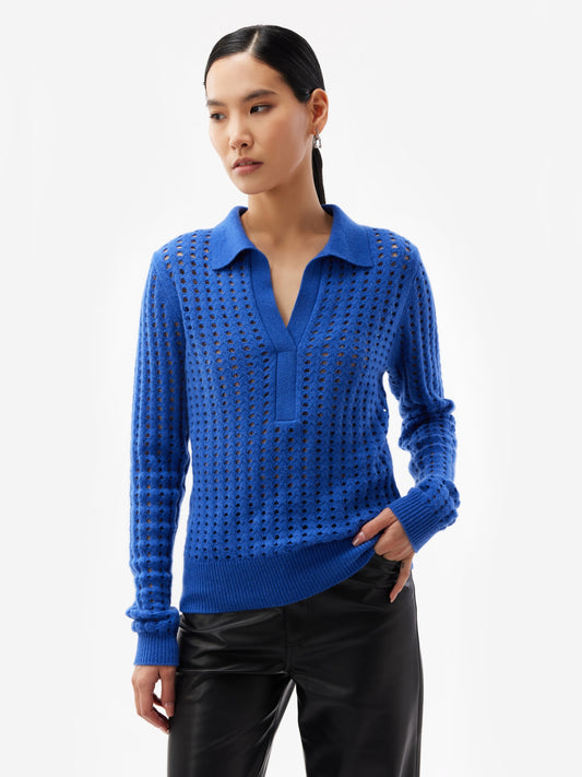 Damen Kaschmir Polo Pullover Strong Blue - Gobi Cashmere