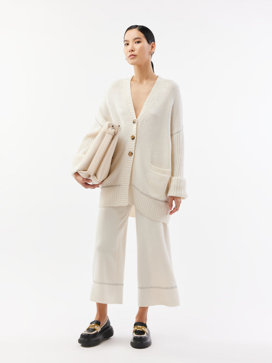 Bestickte weite Kaschmirhose Weiß - Gobi Cashmere