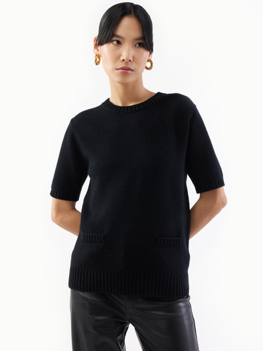 Kaschmir T-Shirt mit C-Ausschnitt Schwarz - Gobi Cashmere