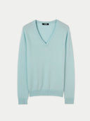 Damen Basic V-Ausschnitt Pullover Blaues Glas | GOBI Cashmere