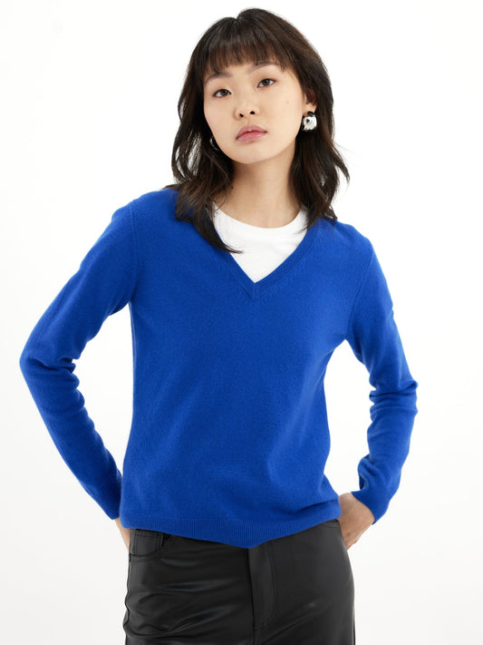 Damen Kaschmir V-Ausschnitt Pullover snorkel blue - Gobi Cashmere