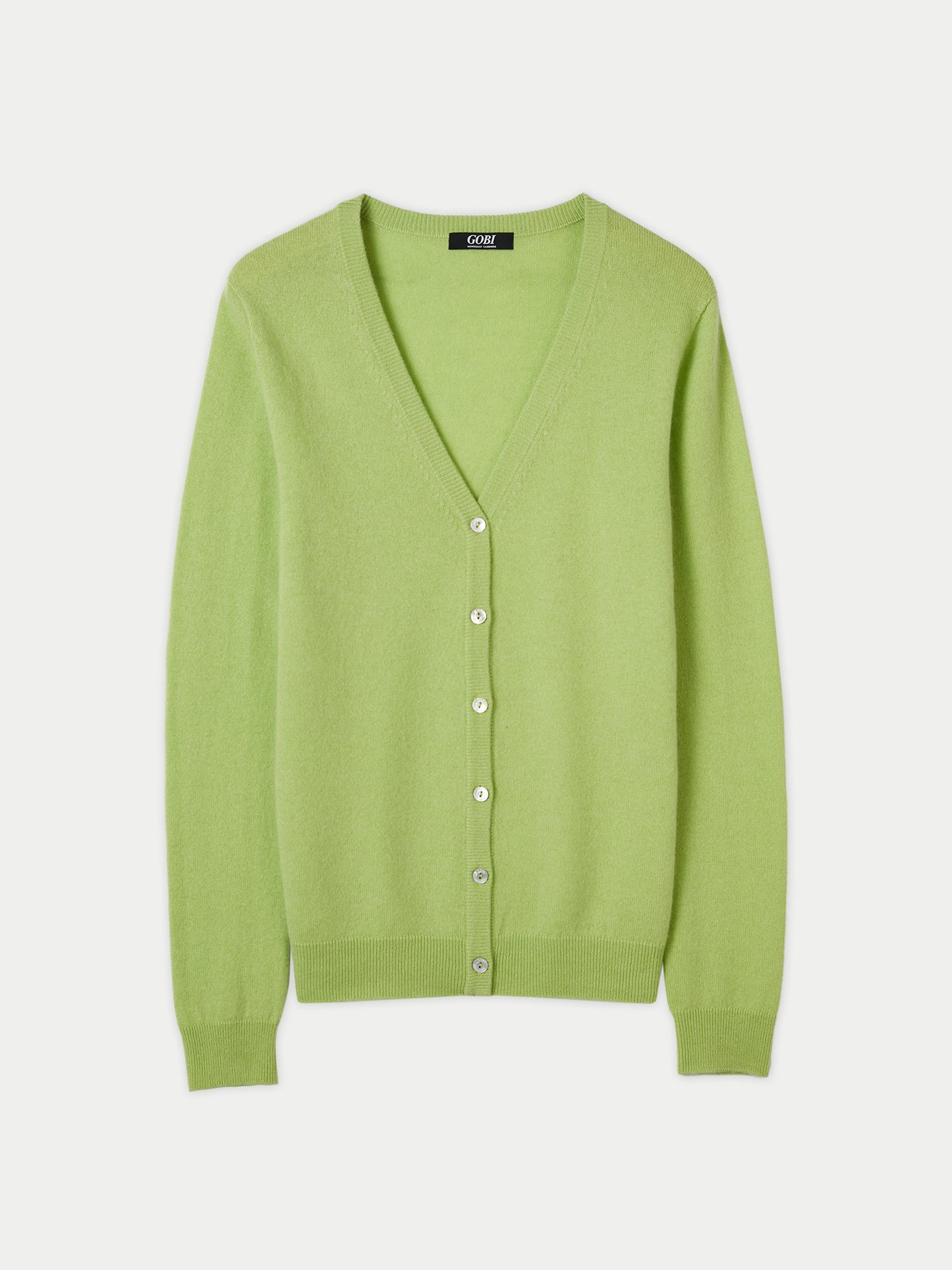 Damen Kaschmir V-Ausschnitt Strickjacke mit Knöpfen jade limette - Gobi Cashmere
