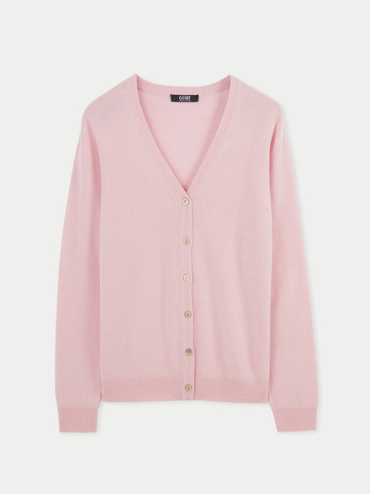 Damen Kaschmir V-Ausschnitt Strickjacke mit Knöpfen Almond Blossom - Gobi Cashmere