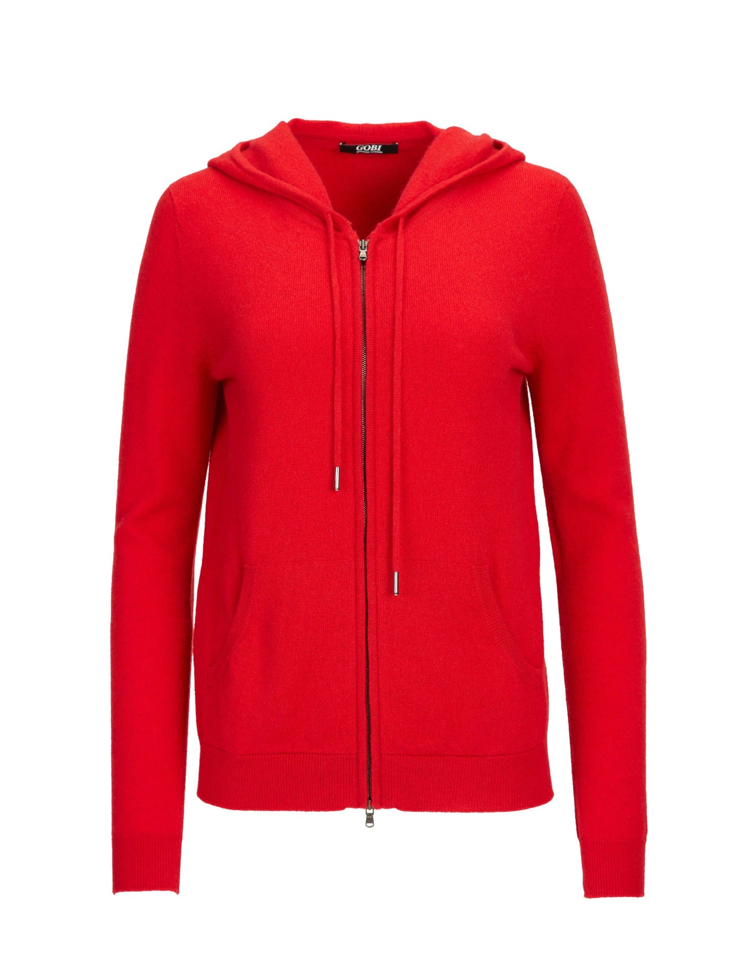 Damen Kaschmir Kapuzen-Strickjacke Mit Reißverschluss Rot - Gobi Cashmere