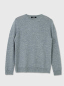 Damen Kaschmir Pullover Set: Rundhals-Pullover in Hellgrau mit Rippbündchen, flach liegend von vorne