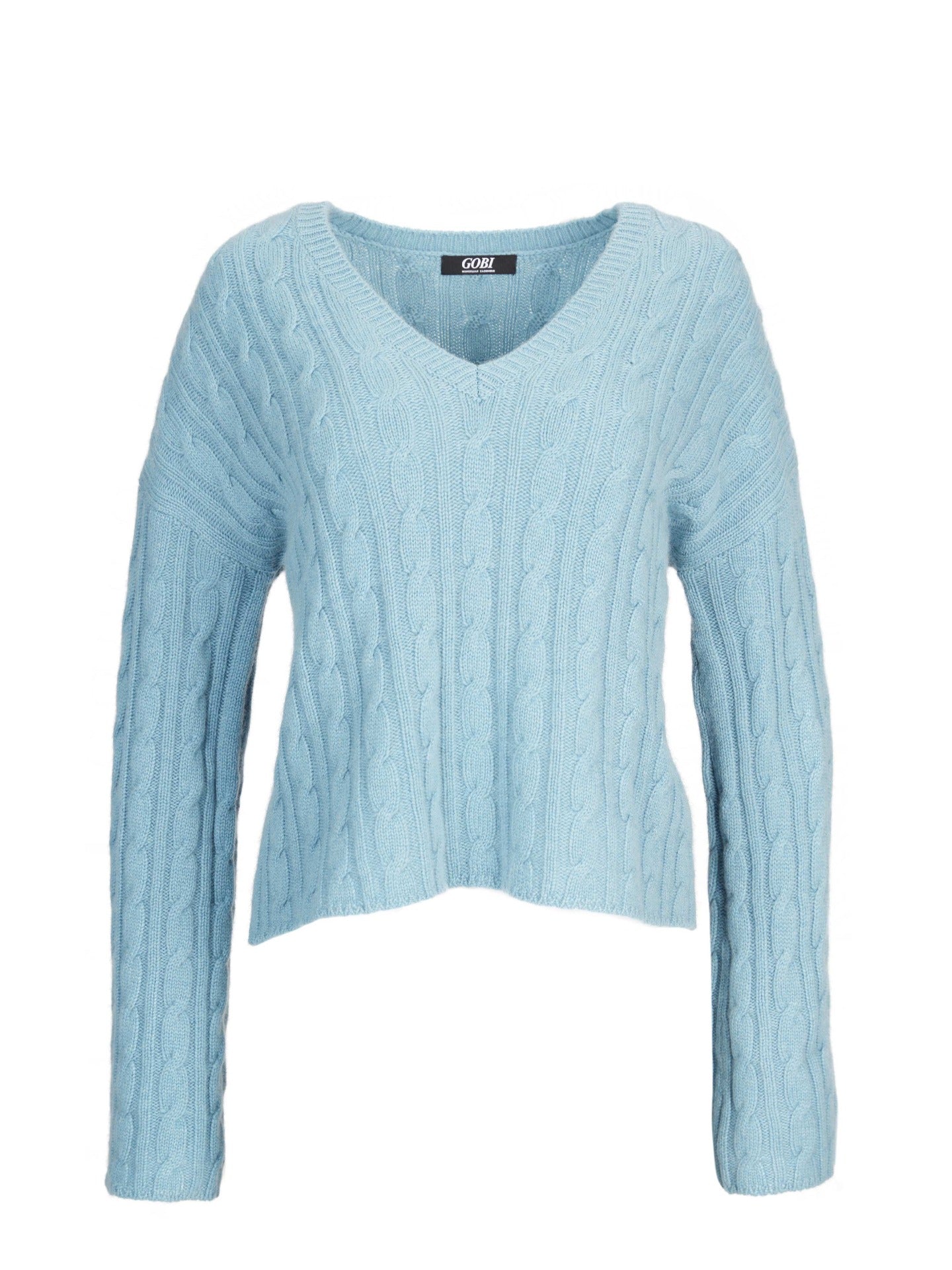 Damen Kaschmir Kurzer Pullover Mit V-Ausschnitt Reef Waters - Gobi Cashmere