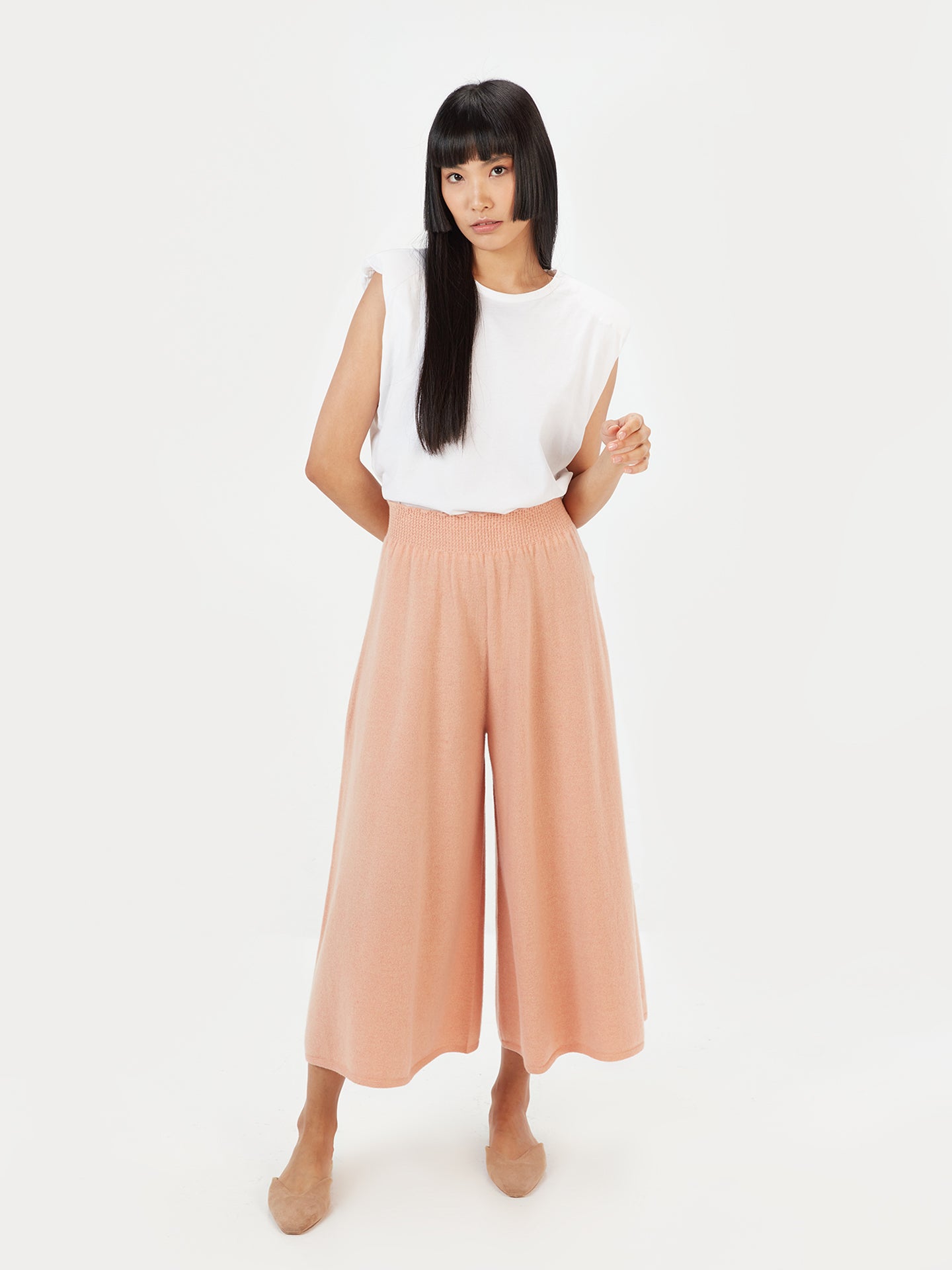 Damen Kaschmir 3D Breite Hosen Vanilla Cream - Gobi Cashmere