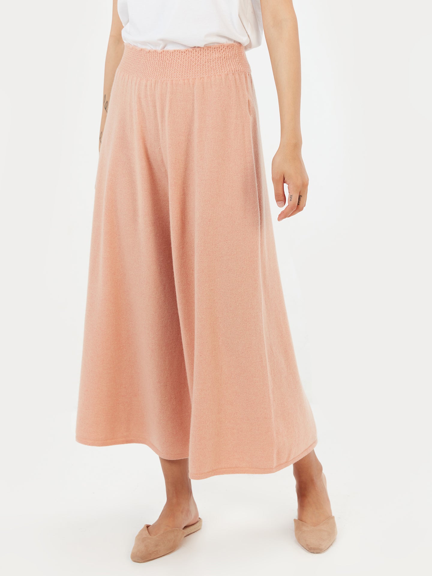 Damen Kaschmir 3D Breite Hosen Vanilla Cream - Gobi Cashmere
